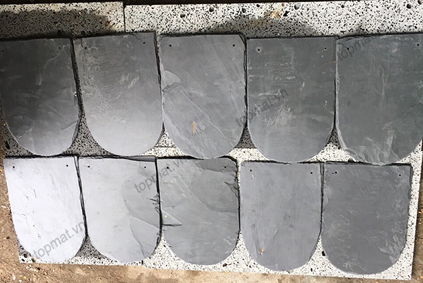 Đá slate đen Lai Châu lợp mái hình vảy cá 15x25cm