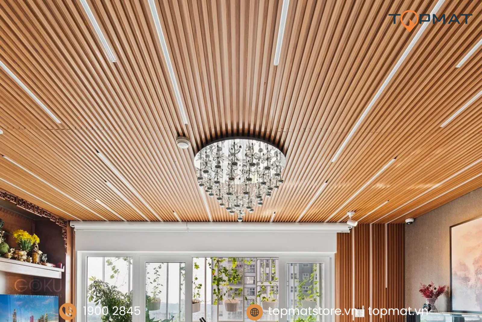 Trần nhôm lam sóng giả gỗ phòng khách