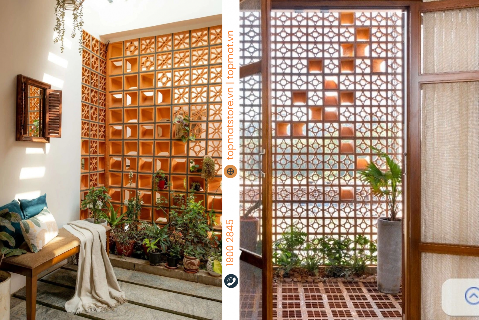 Gạch đất nung lấy ánh sáng dịu nhẹ mang không gian mộc mạc, gần gũi với thiên nhiên